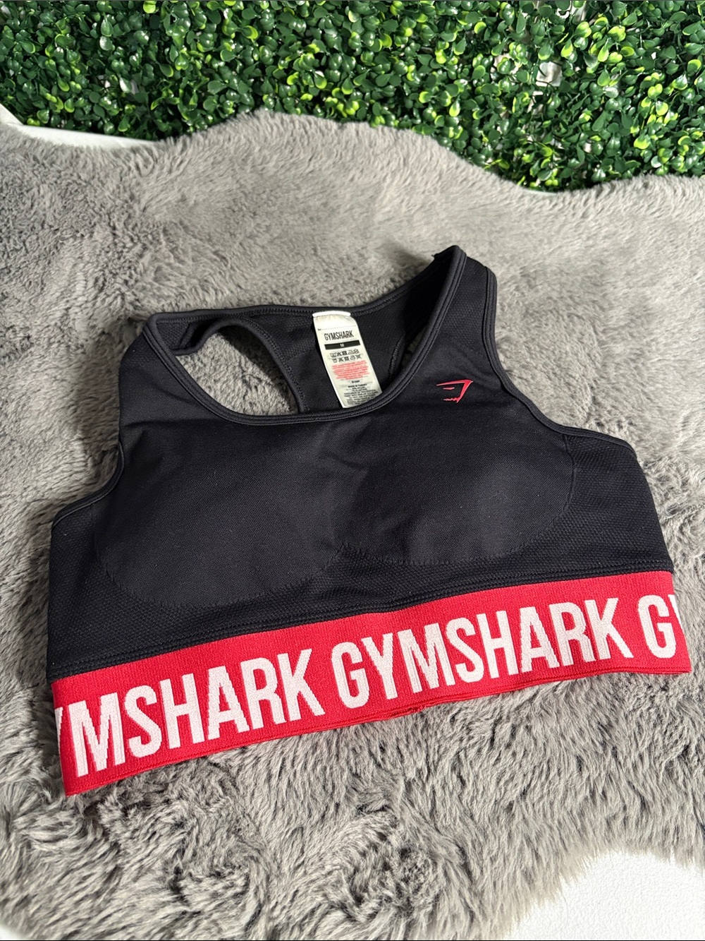 Gymshark Black Sports Bra with Red Branded Band Size Medium